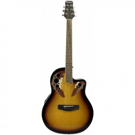 Dimavery OV-500, elektroakustická kytara typu Ovation, sunburst žíhaná